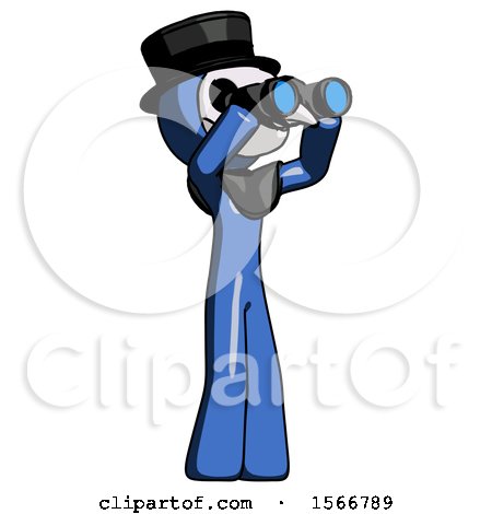 Blue Plague Doctor Man Looking Through Binoculars to the Right by Leo Blanchette