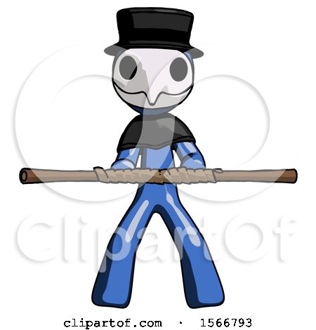 Blue Plague Doctor Man Bo Staff Kung Fu Defense Pose by Leo Blanchette