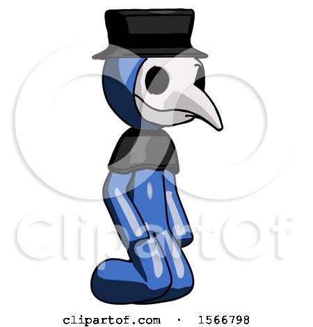 Blue Plague Doctor Man Kneeling Angle View Right by Leo Blanchette