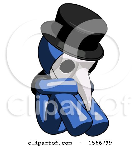 Blue Plague Doctor Man Sitting with Head down Facing Angle Right by Leo Blanchette