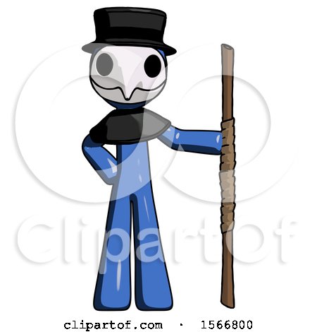 Blue Plague Doctor Man Holding Staff or Bo Staff by Leo Blanchette