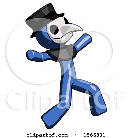 Blue Plague Doctor Man Running Away in Hysterical Panic Direction Right by Leo Blanchette