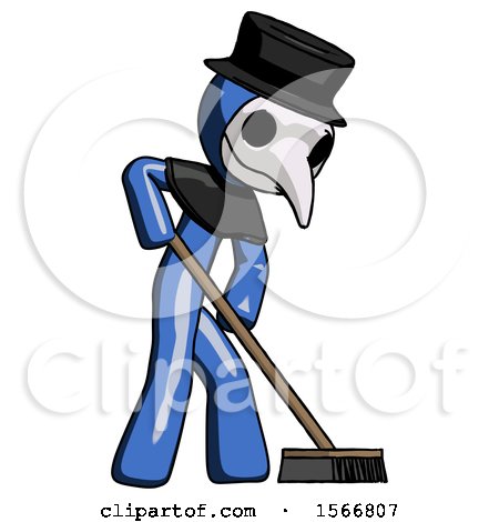 Blue Plague Doctor Man Cleaning Services Janitor Sweeping Side View by Leo Blanchette