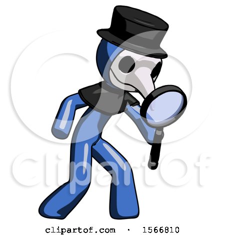 Blue Plague Doctor Man Inspecting with Large Magnifying Glass Right by Leo Blanchette