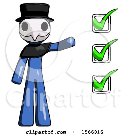 Blue Plague Doctor Man Standing by List of Checkmarks by Leo Blanchette