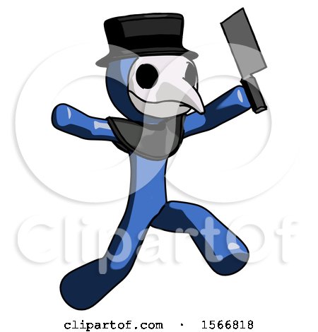 Blue Plague Doctor Man Psycho Running with Meat Cleaver by Leo Blanchette