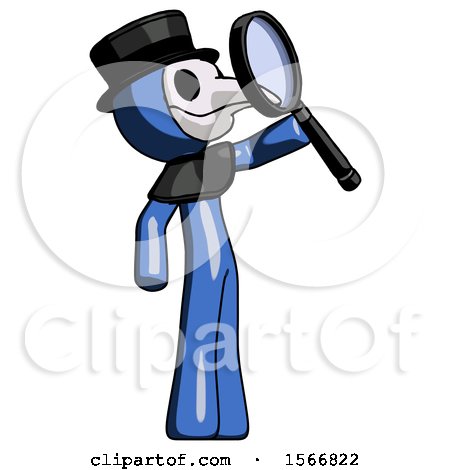 Blue Plague Doctor Man Inspecting with Large Magnifying Glass Facing up by Leo Blanchette