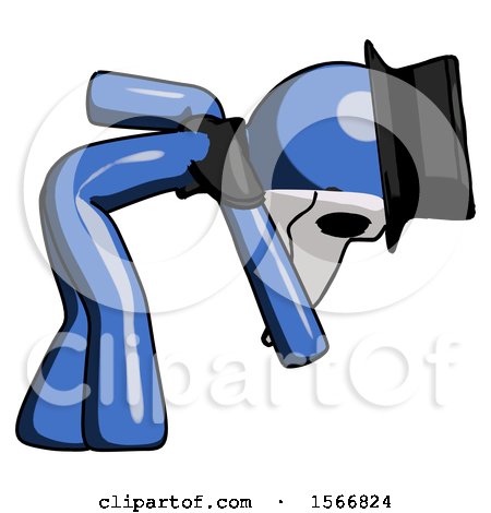 Blue Plague Doctor Man Picking Something up Bent over by Leo Blanchette