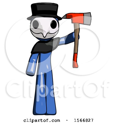 Blue Plague Doctor Man Holding up Red Firefighter's Ax by Leo Blanchette