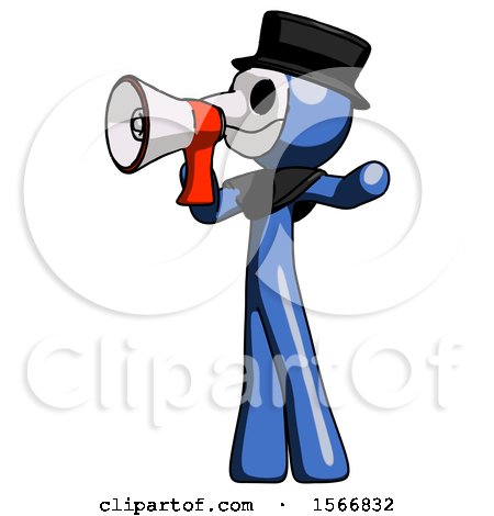 Blue Plague Doctor Man Shouting into Megaphone Bullhorn Facing Left by Leo Blanchette