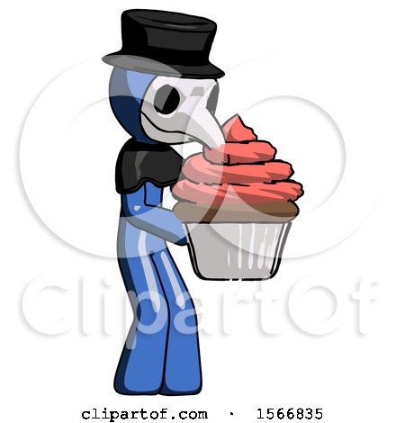 Blue Plague Doctor Man Holding Large Cupcake Ready to Eat or Serve by Leo Blanchette