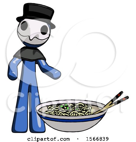 Blue Plague Doctor Man and Noodle Bowl, Giant Soup Restaraunt Concept by Leo Blanchette