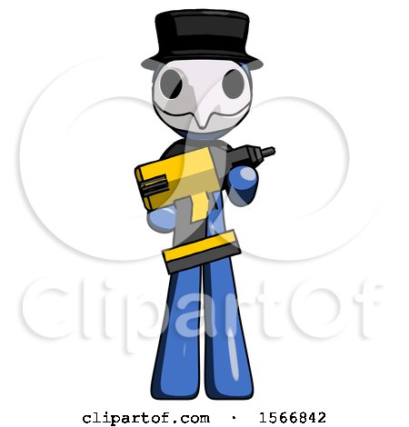 Blue Plague Doctor Man Holding Large Drill by Leo Blanchette