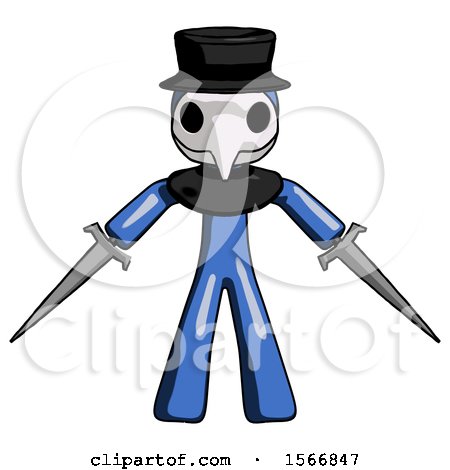 Blue Plague Doctor Man Two Sword Defense Pose by Leo Blanchette