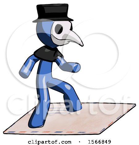 Blue Plague Doctor Man on Postage Envelope Surfing by Leo Blanchette