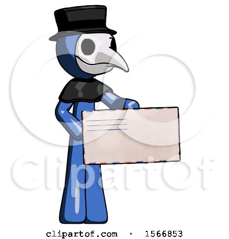 Blue Plague Doctor Man Presenting Large Envelope by Leo Blanchette