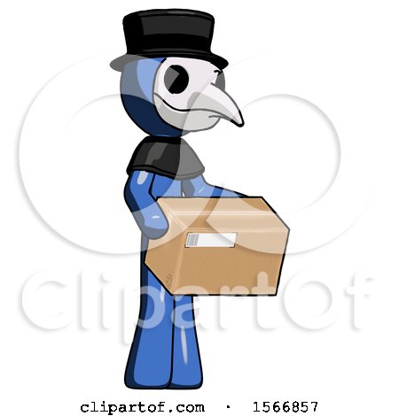 Blue Plague Doctor Man Holding Package to Send or Recieve in Mail by Leo Blanchette