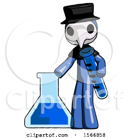 Blue Plague Doctor Man Holding Test Tube Beside Beaker or Flask by Leo Blanchette