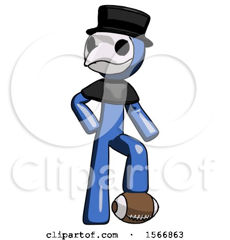 Blue Plague Doctor Man Standing with Foot on Football by Leo Blanchette