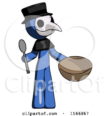 Blue Plague Doctor Man with Empty Bowl and Spoon Ready to Make Something by Leo Blanchette