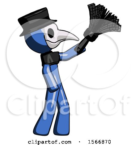 Blue Plague Doctor Man Dusting with Feather Duster Upwards by Leo Blanchette