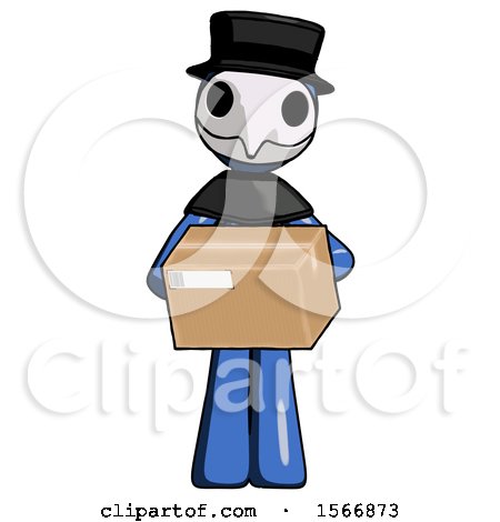 Blue Plague Doctor Man Holding Box Sent or Arriving in Mail by Leo Blanchette