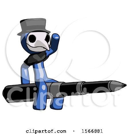 Blue Plague Doctor Man Riding a Pen like a Giant Rocket by Leo Blanchette