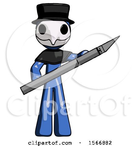Blue Plague Doctor Man Holding Large Scalpel by Leo Blanchette