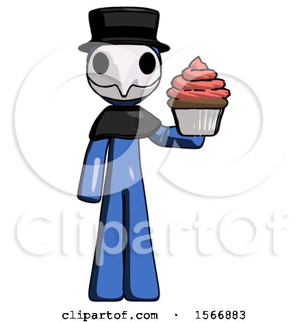 Blue Plague Doctor Man Presenting Pink Cupcake to Viewer by Leo Blanchette