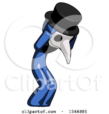 Blue Plague Doctor Man with Headache or Covering Ears Turned to His Right by Leo Blanchette