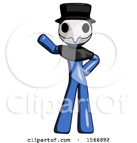 Blue Plague Doctor Man Waving Right Arm with Hand on Hip by Leo Blanchette