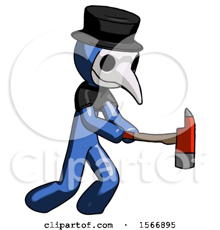 Blue Plague Doctor Man with Ax Hitting, Striking, or Chopping by Leo Blanchette