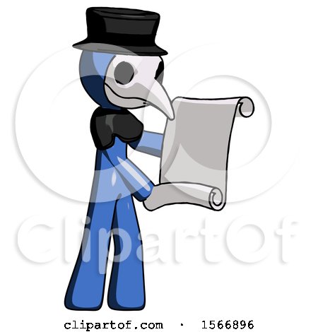 Blue Plague Doctor Man Holding Blueprints or Scroll by Leo Blanchette