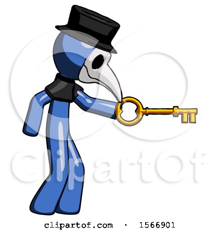 Blue Plague Doctor Man with Big Key of Gold Opening Something by Leo Blanchette