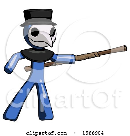 Blue Plague Doctor Man Bo Staff Pointing Right Kung Fu Pose by Leo Blanchette