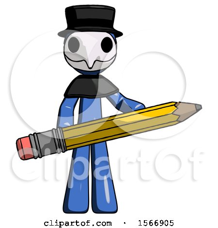 Blue Plague Doctor Man Writer or Blogger Holding Large Pencil by Leo Blanchette