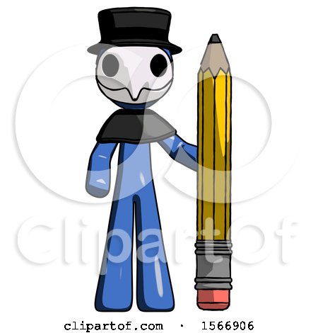 Blue Plague Doctor Man with Large Pencil Standing Ready to Write by Leo Blanchette