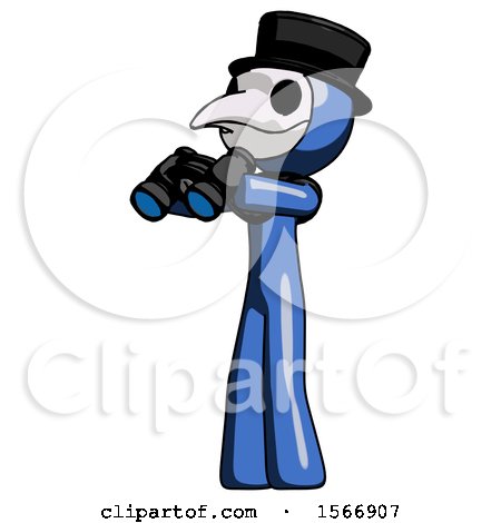 Blue Plague Doctor Man Holding Binoculars Ready to Look Left by Leo Blanchette