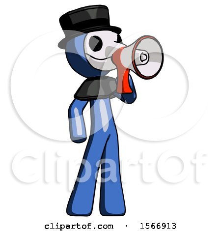 Blue Plague Doctor Man Shouting into Megaphone Bullhorn Facing Right by Leo Blanchette
