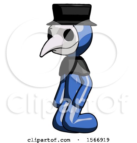 Blue Plague Doctor Man Kneeling Angle View Left by Leo Blanchette
