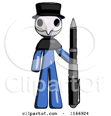 Blue Plague Doctor Man Holding Large Pen by Leo Blanchette