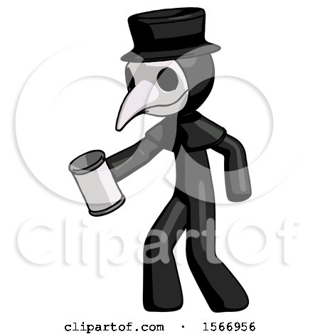 Black Plague Doctor Man Begger Holding Can Begging or Asking for Charity Facing Left by Leo Blanchette