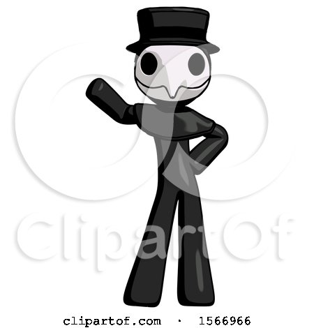 Black Plague Doctor Man Waving Right Arm with Hand on Hip by Leo Blanchette