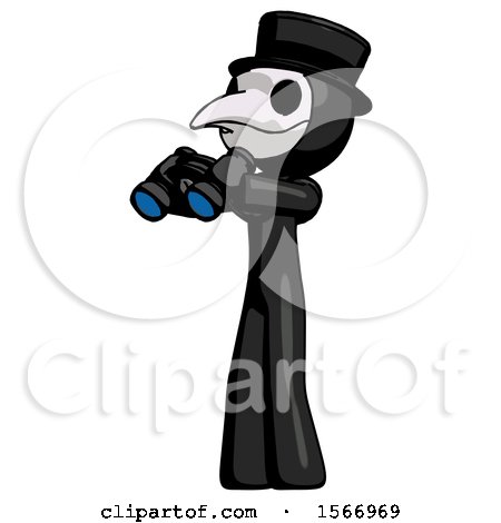 Black Plague Doctor Man Holding Binoculars Ready to Look Left by Leo Blanchette