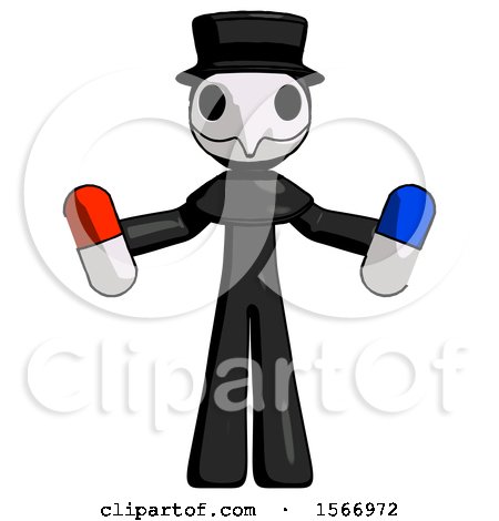 Black Plague Doctor Man Holding a Red Pill and Blue Pill by Leo Blanchette