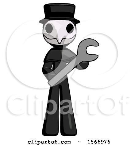 Black Plague Doctor Man Holding Large Wrench with Both Hands by Leo Blanchette