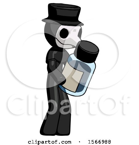Black Plague Doctor Man Holding Glass Medicine Bottle by Leo Blanchette