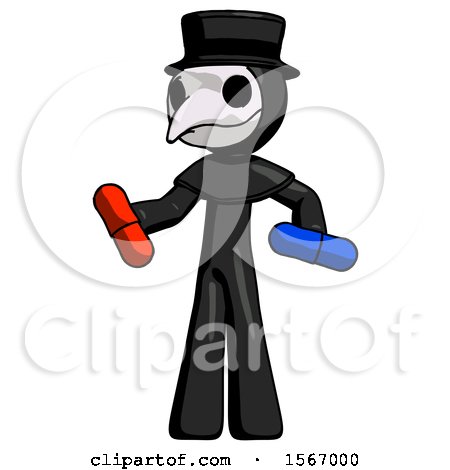Black Plague Doctor Man Red Pill or Blue Pill Concept by Leo Blanchette