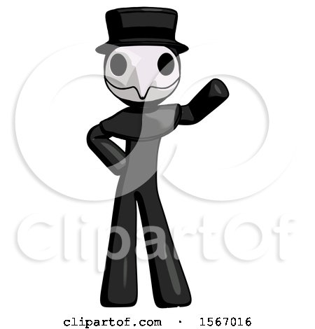 Black Plague Doctor Man Waving Left Arm with Hand on Hip by Leo Blanchette