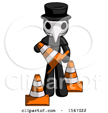 Black Plague Doctor Man Holding a Traffic Cone by Leo Blanchette